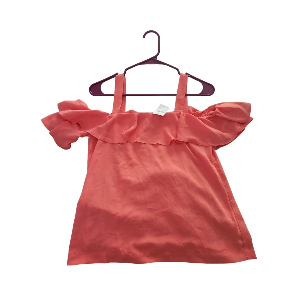 J.Crew Ruffle Cold Shoulder Top Womens 0 Coral Pink H5388 Tiered Short Sleeve